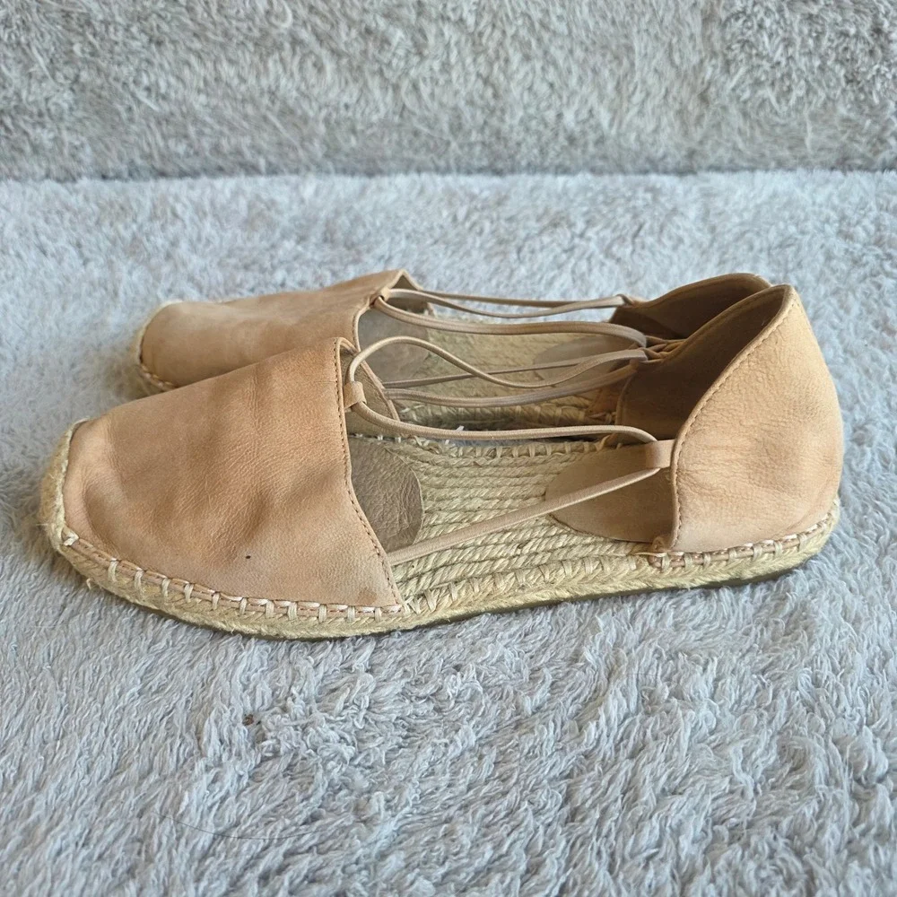 NEW Eileen Fisher Espadrille Flats Leather Tan D'Orsay Sandals Shoes Size‎ 7.5